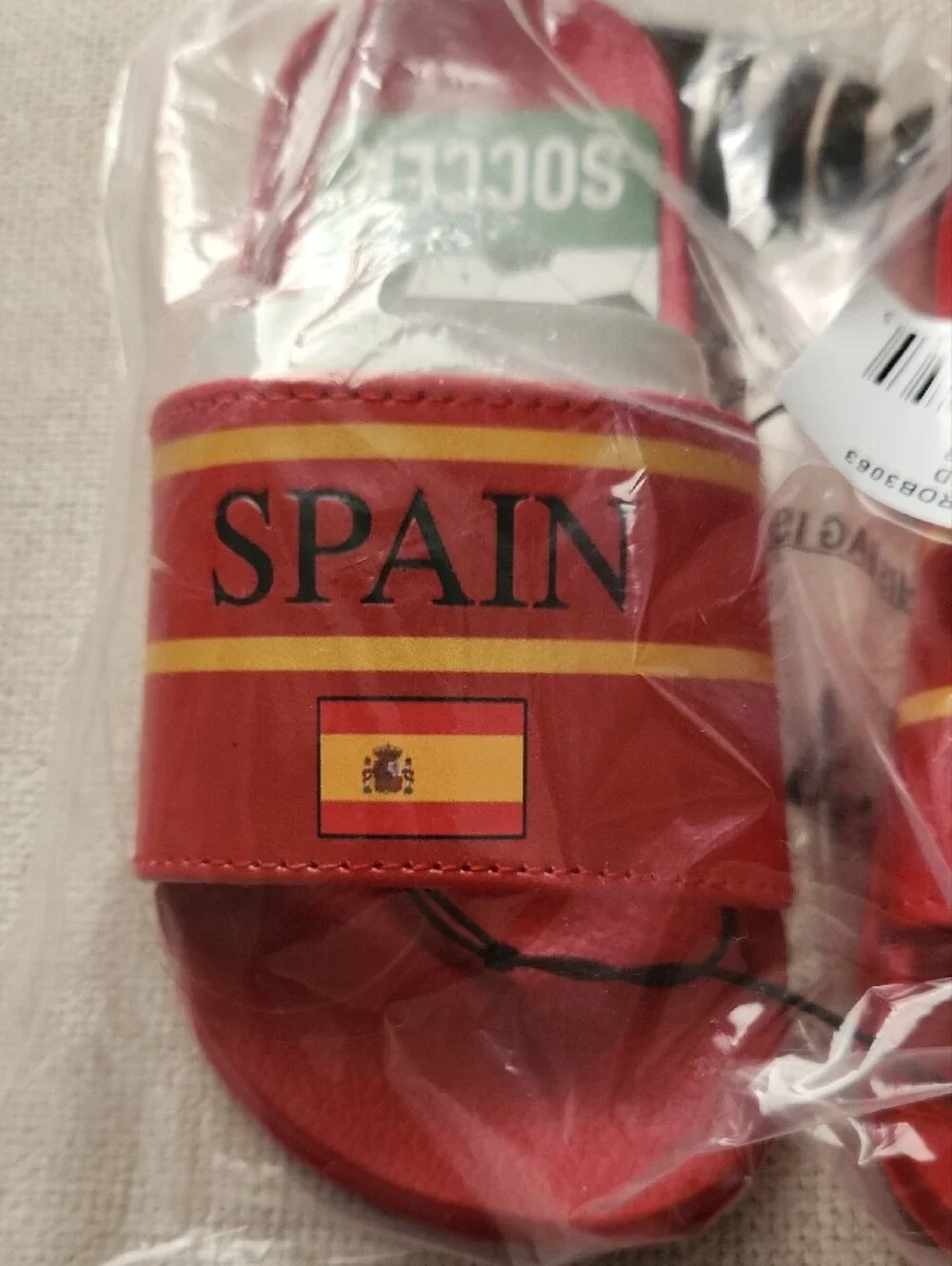 Kids Red Spain Graphic Slide Sandals Soccer Size 9-10